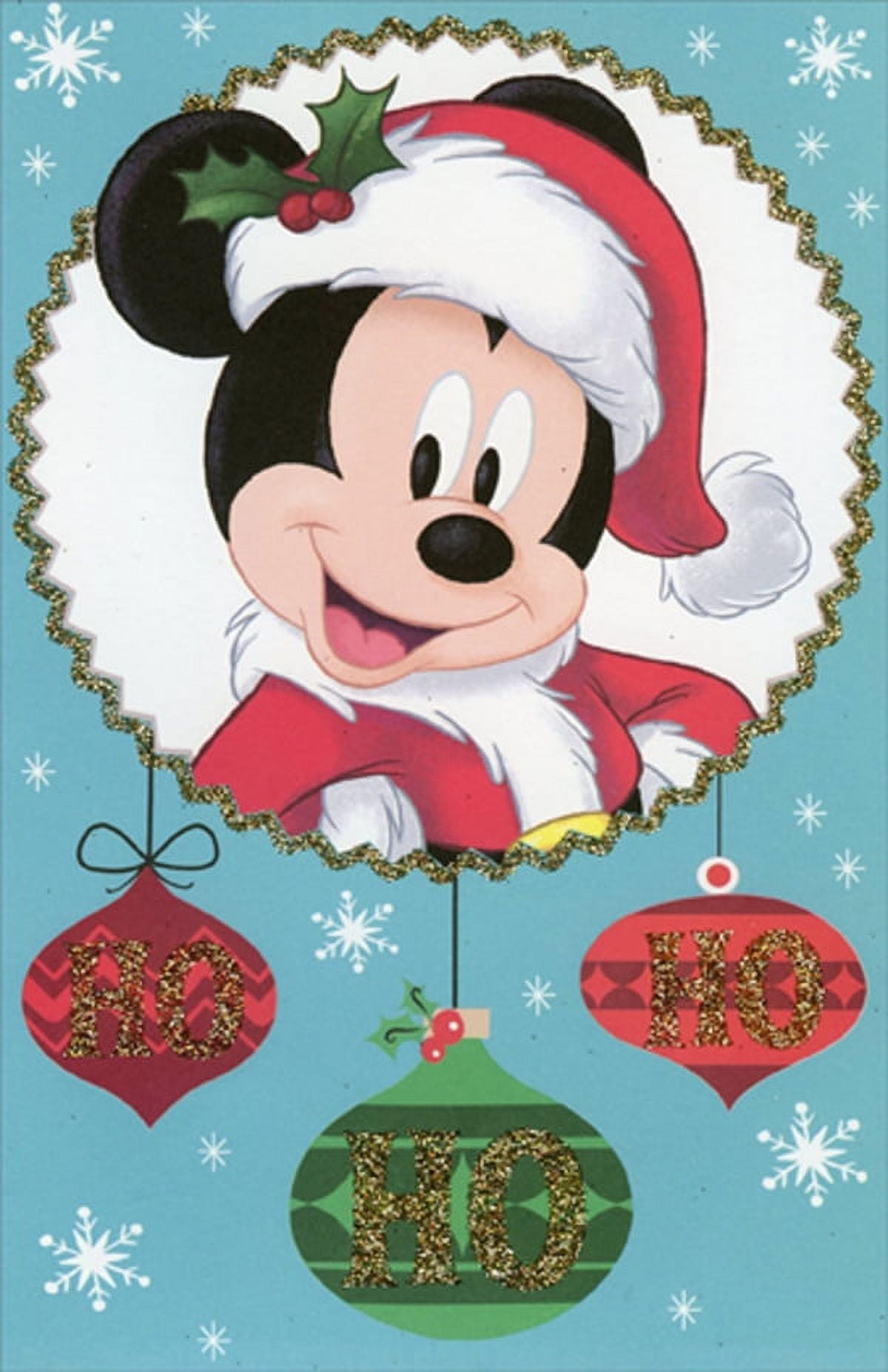 American Greetings Disney Mickey Mouse in Santa Suit and Ho Ho Ho Ornaments Box of 10 Christmas Cards