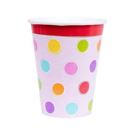 American Greetings Disposable Paper Cups, 9 oz, Polka Dot, Birthday, 8 Count, (1 Pack)
