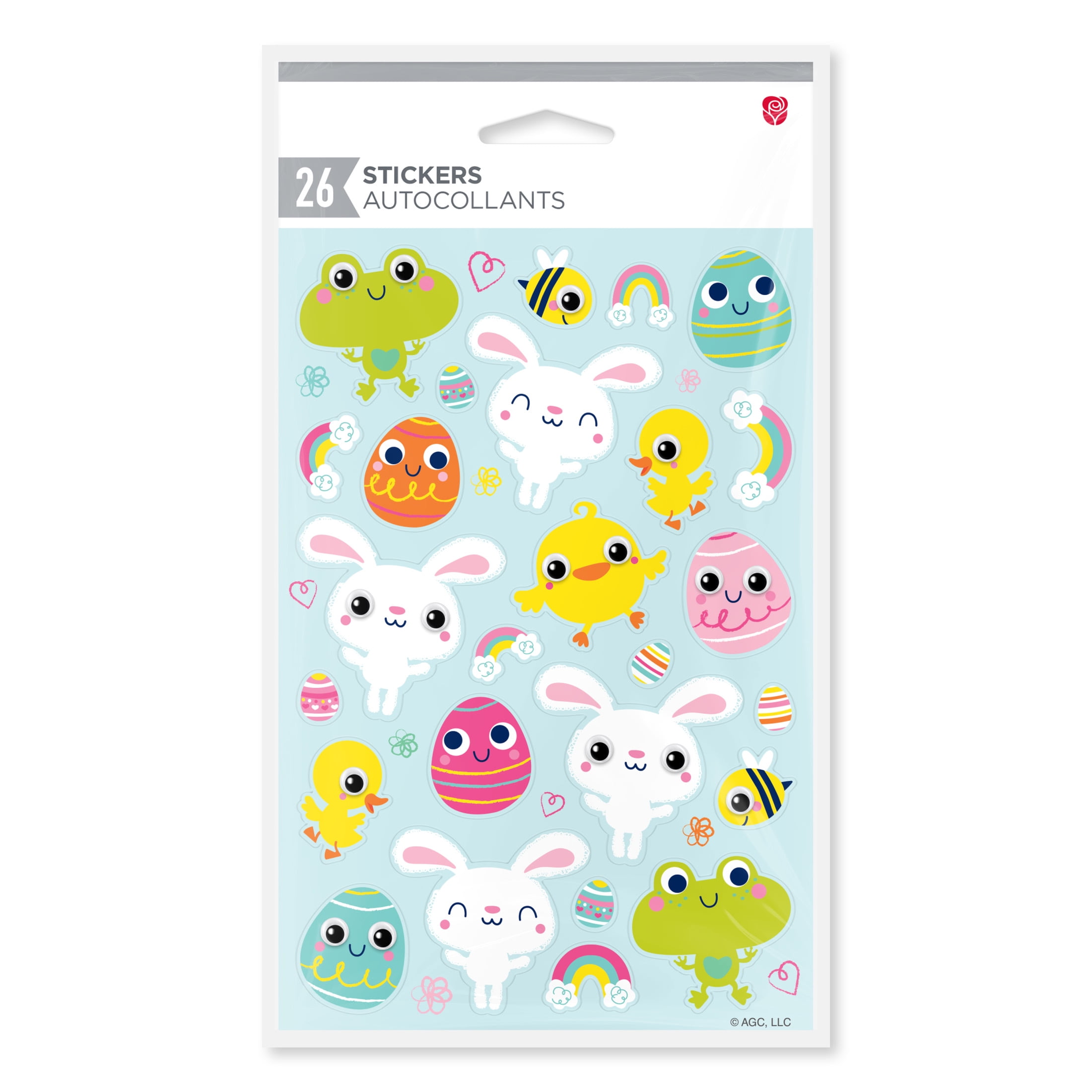 American Greetings Easter 3D Stickers, Frogs, Bunnies, Eggs, Chicks, Bees (26-Stickers, 1-Sheet)