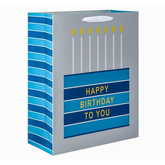 American Greetings Extra Large Birthday Gift Bag for Him, Blue Stripes and Cake (1-bag)