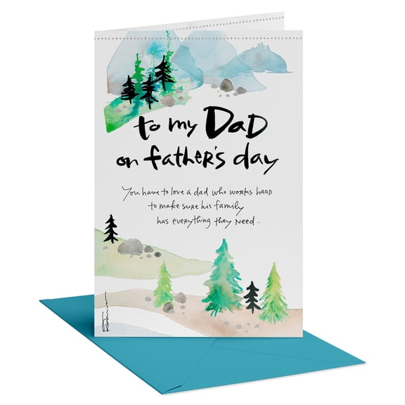 American Greetings Father's Day Card for Dad, Watercolor Scenic Mountain Nature Design, Includes Envelope
