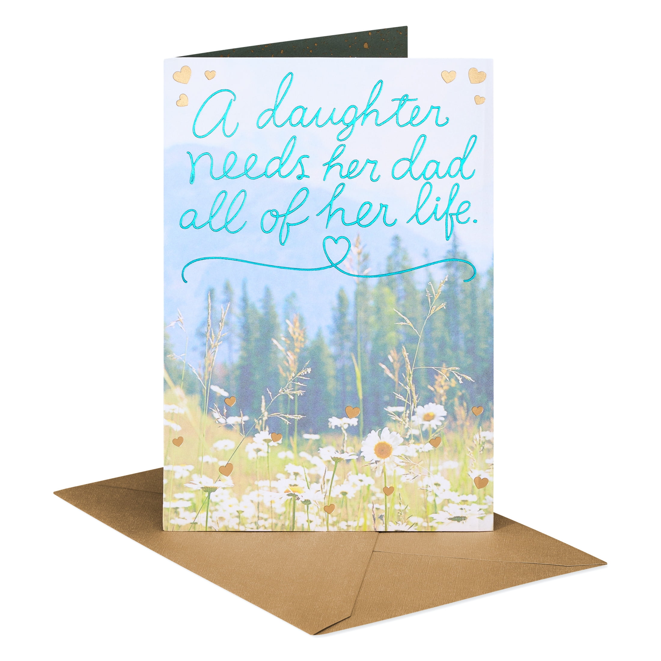 American Greetings Father's Day Card for Dad from Daughter, Peaceful Field Design with Aqua and Gold Foil, Includes Envelope