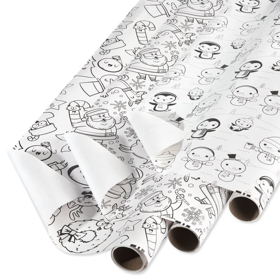 American Greetings Festive XMAS Wrapping Paper, 120 sq. ft. Bundle with Cut Lines for Kids (3 Rolls)