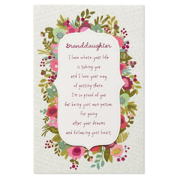 American Greetings Floral Birthday Card for Granddaughter with Glitter