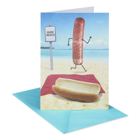 American Greetings Funny Birthday Card with Hot Dog at the Beach (Party your Buns Off)