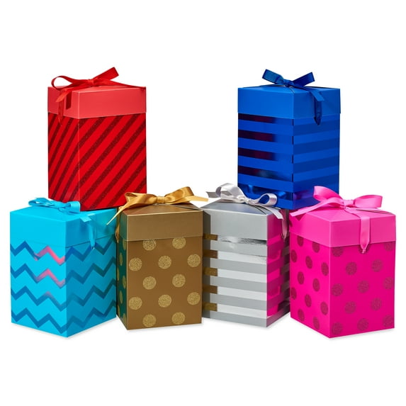 American Greetings Gift Boxes Push Down, Multicolored with Designs (6 Boxes)