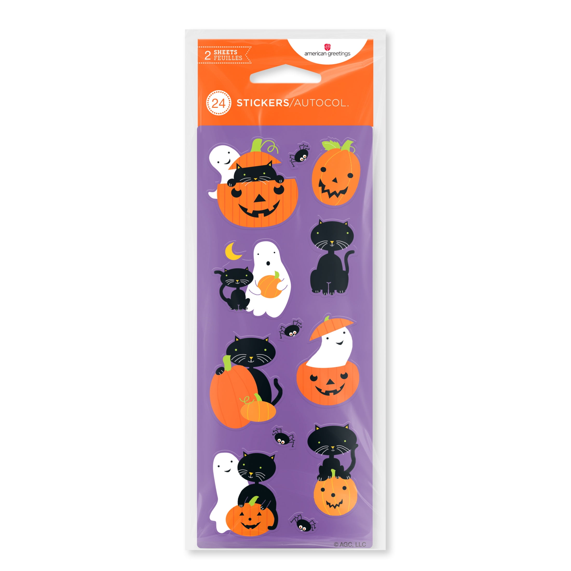 American Greetings Halloween Sticker Set, Slim Strips with Cats and Pumpkins (24 Stickers, 2 Sheets)
