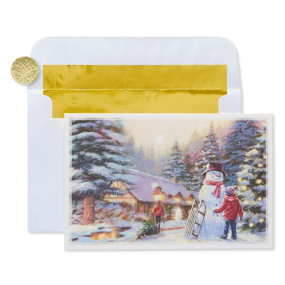 American Greetings, 12-Count,Christmas Boxed Cards and White Envelopes, Outdoor Kids and Snowman Scene