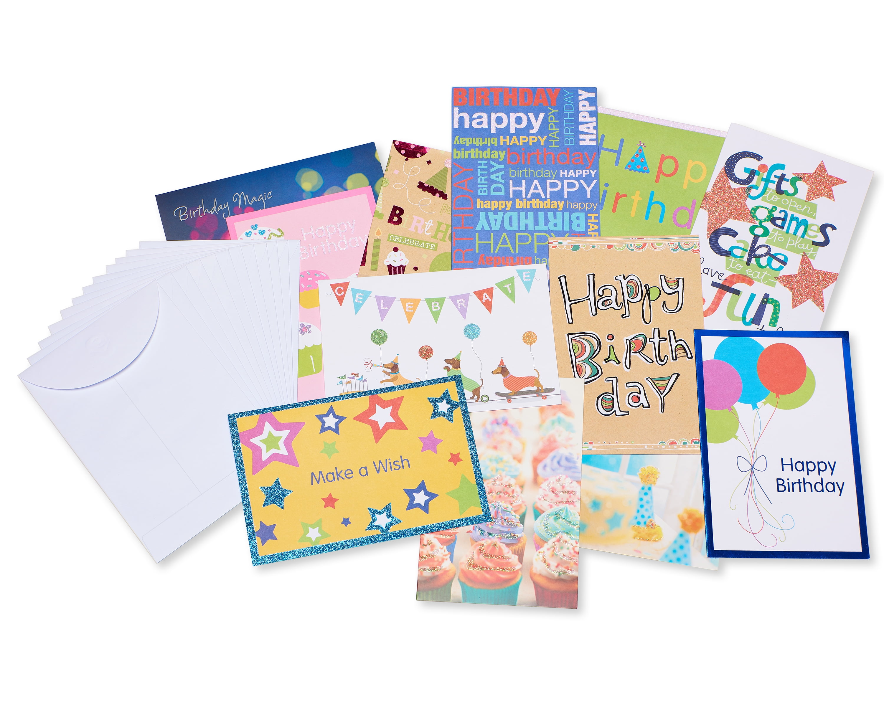American Greetings Assorted Birthday Cards and White Envelopes, 12-Count