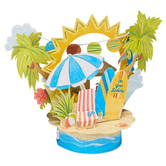 American Greetings Magic Moments Displayable Pop Up Birthday Card (Tropical Beach)