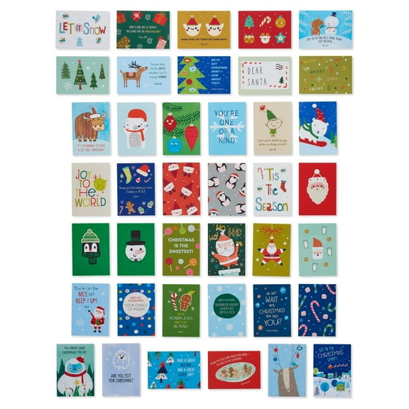American Greetings Mini Christmas Cards for Kids Lunch Boxes, Santa and Friends (40-Count)