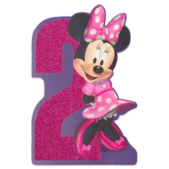 American Greetings Minnie Mouse 2nd Birthday Card for Girl with Glitter
