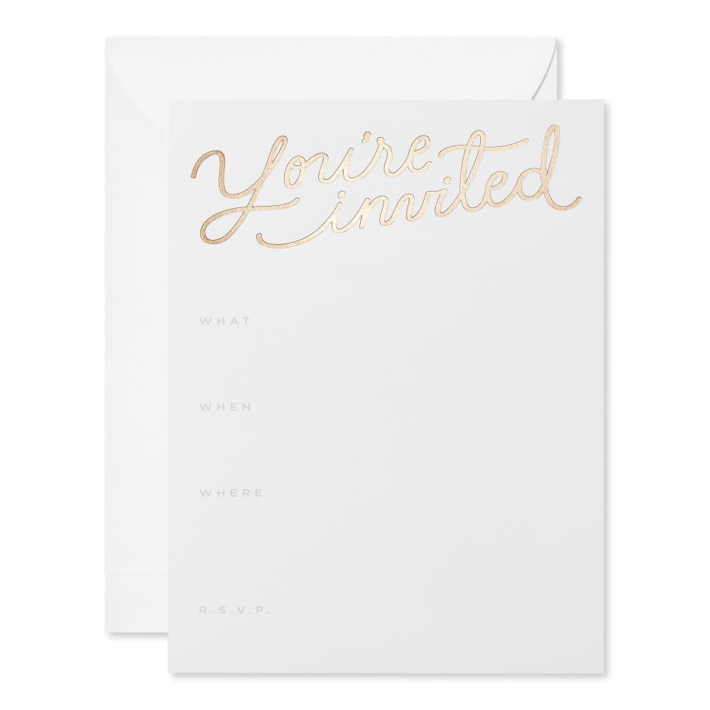 American Greetings Party Invitations with Envelopes, Gold Script on White (10-count)