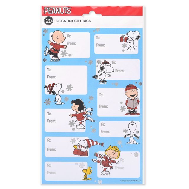 American Greetings Peanuts Blue Christmas Gift Tags, Adhesive (20Count