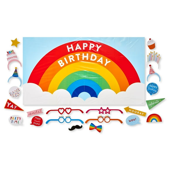 American Greetings Rainbow Birthday Party Supplies, Photo Booth Kit (32-Pieces)