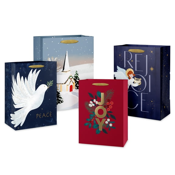 American Greetings Religious Christmas Gift Bags with Handles, Joy (4 Bags, 2 Medium 10", 2 Large 12.75")