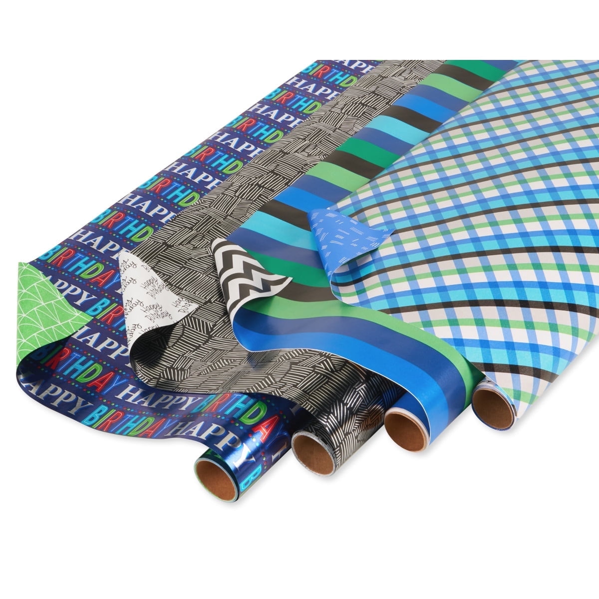American Greetings Reversible Wrapping Paper, Plaid and Stripes, Durable Crafts, 4 Rolls (120 sq. ft)