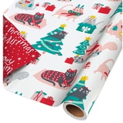 American Greetings Reversible Christmas Wrapping Paper, Cats and Merry Christmas Lettering (1 Roll, 175 sq. ft.)