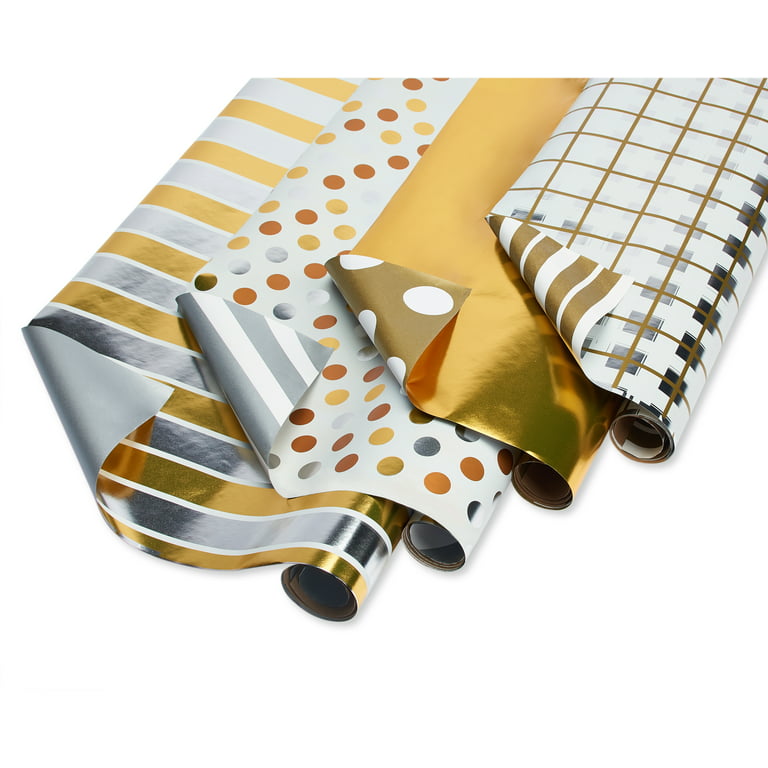 American Greetings Reversible Wedding Wrapping Paper, Gold and Silver (4 Rolls, 80 Sq. ft.)
