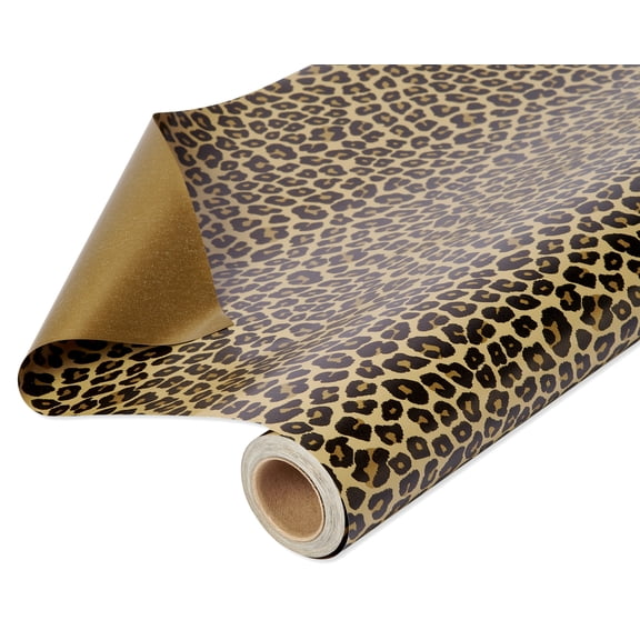 American Greetings Reversible Wrapping Paper, Leopard and Gold (1 Jumbo Roll, 175 sq. ft.)