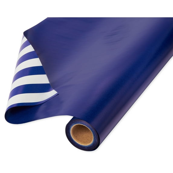 American Greetings Reversible Wrapping Paper, Navy and Stripes (1 Jumbo Roll, 175 sq. ft.)