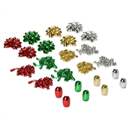 American Greetings Confetti Bows & Ribbons for Gift Wrapping - Red, Green, Gold (24-Count) for Christmas, Hanukkah