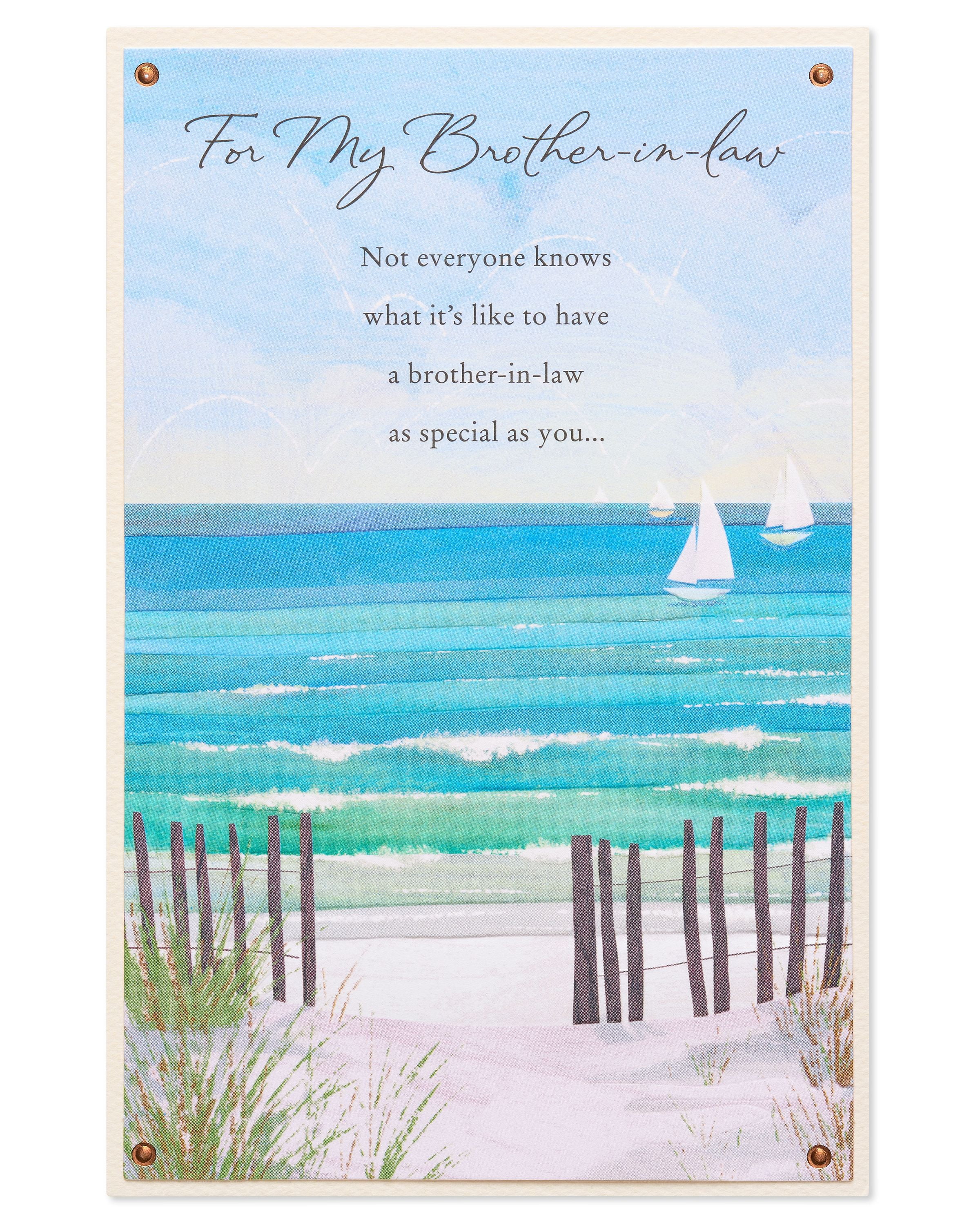 Brother In Law Happy Birthday Greeting Card With Foil Finish Walking Dog By Lake By Cherry Orchard (ML1028