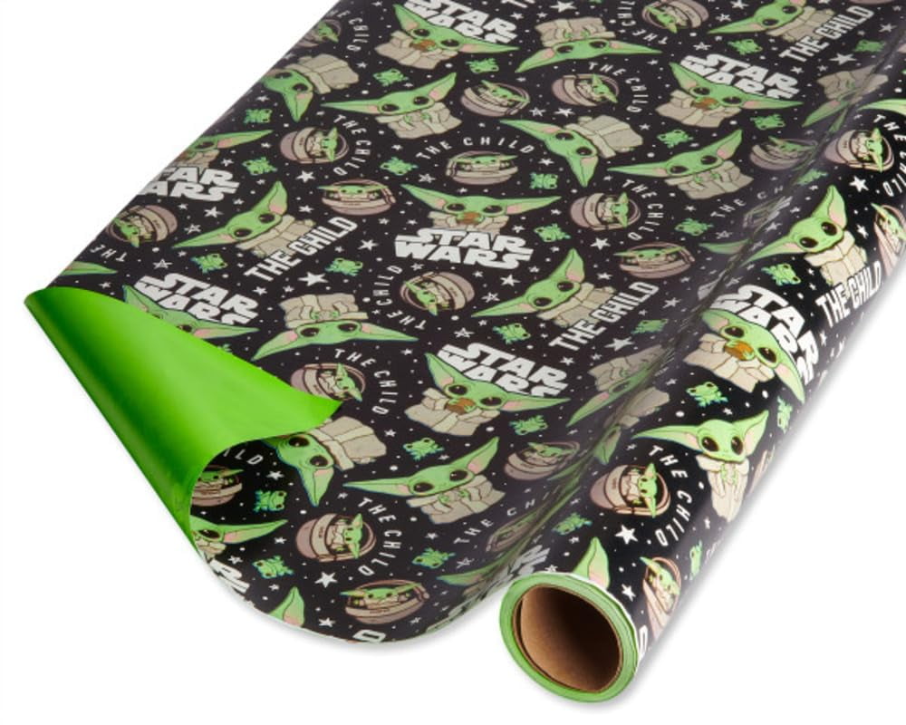 American Greetings Star Wars Mandalorian Wrapping Paper, The Child/Baby Yoda (1 Roll, 75 sq. ft.)