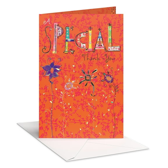 American Greetings Thank You Card (Tall Flowers on Orange)