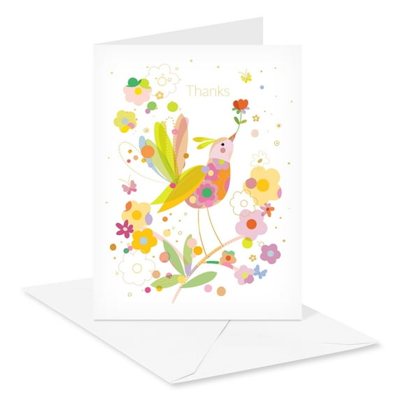 American Greetings Thank You Card Stationery Notes, Bird on Floral (10-Count)