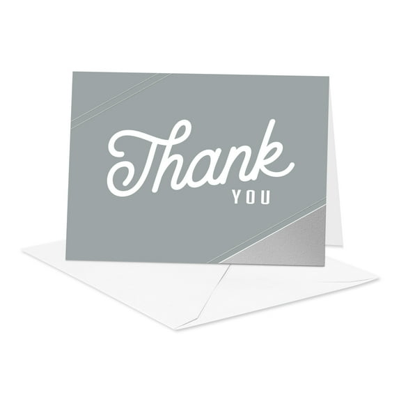 American Greetings Thank You Card Stationery Notes, Gray and Silver (10-Count)