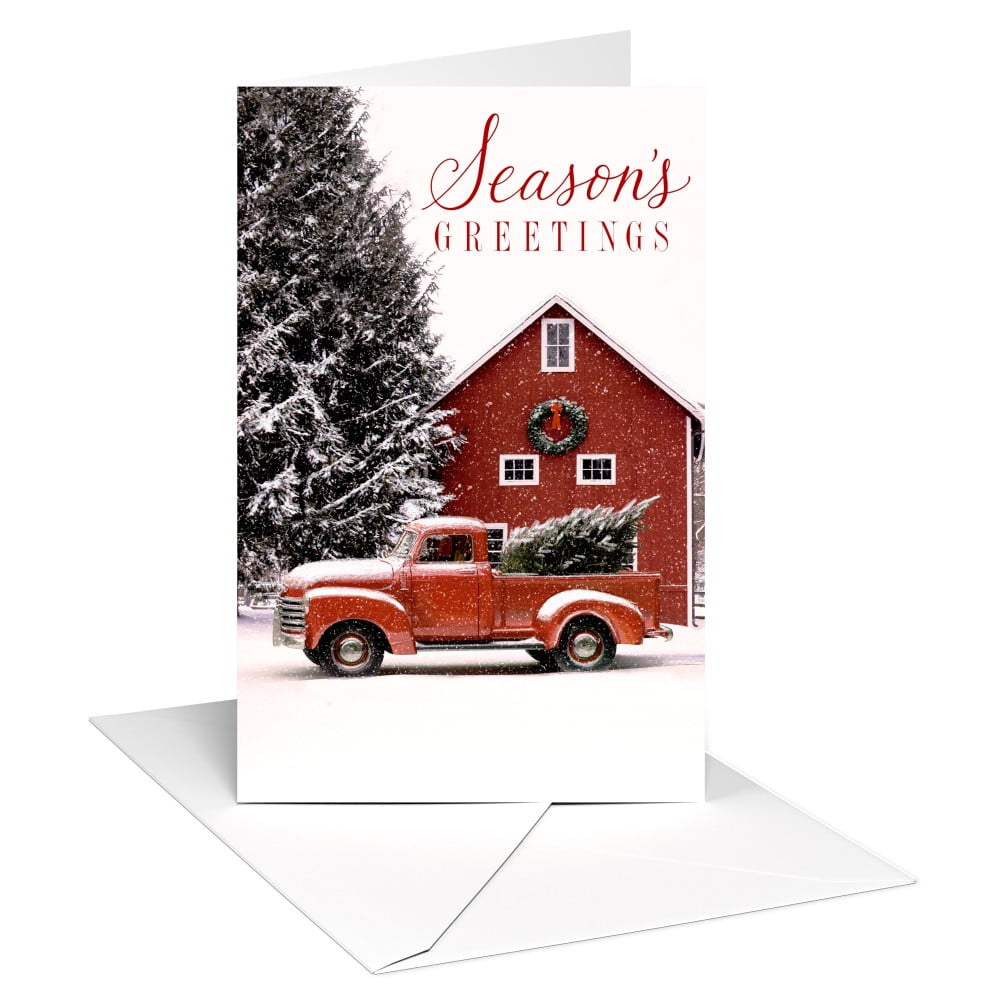 American Greetings Traditional Christmas Cards in a Box, Red Barn (18-Count)