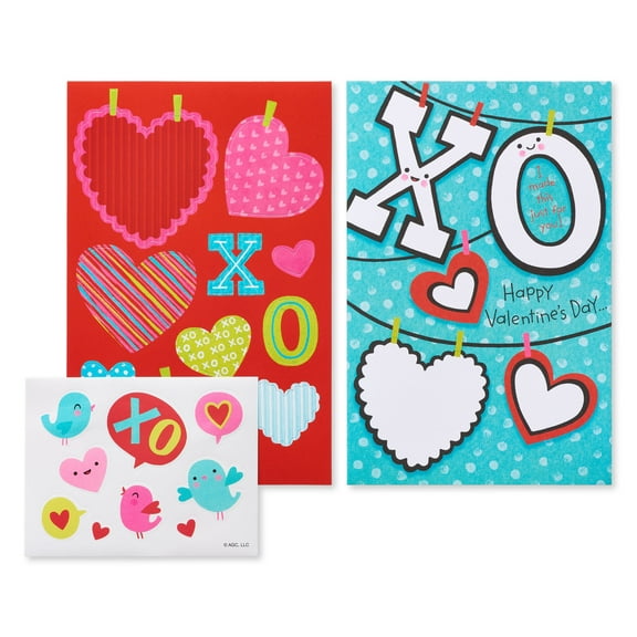 American Greetings Valentine's Day Cards for Kids with Stickers, XO (4-Count)