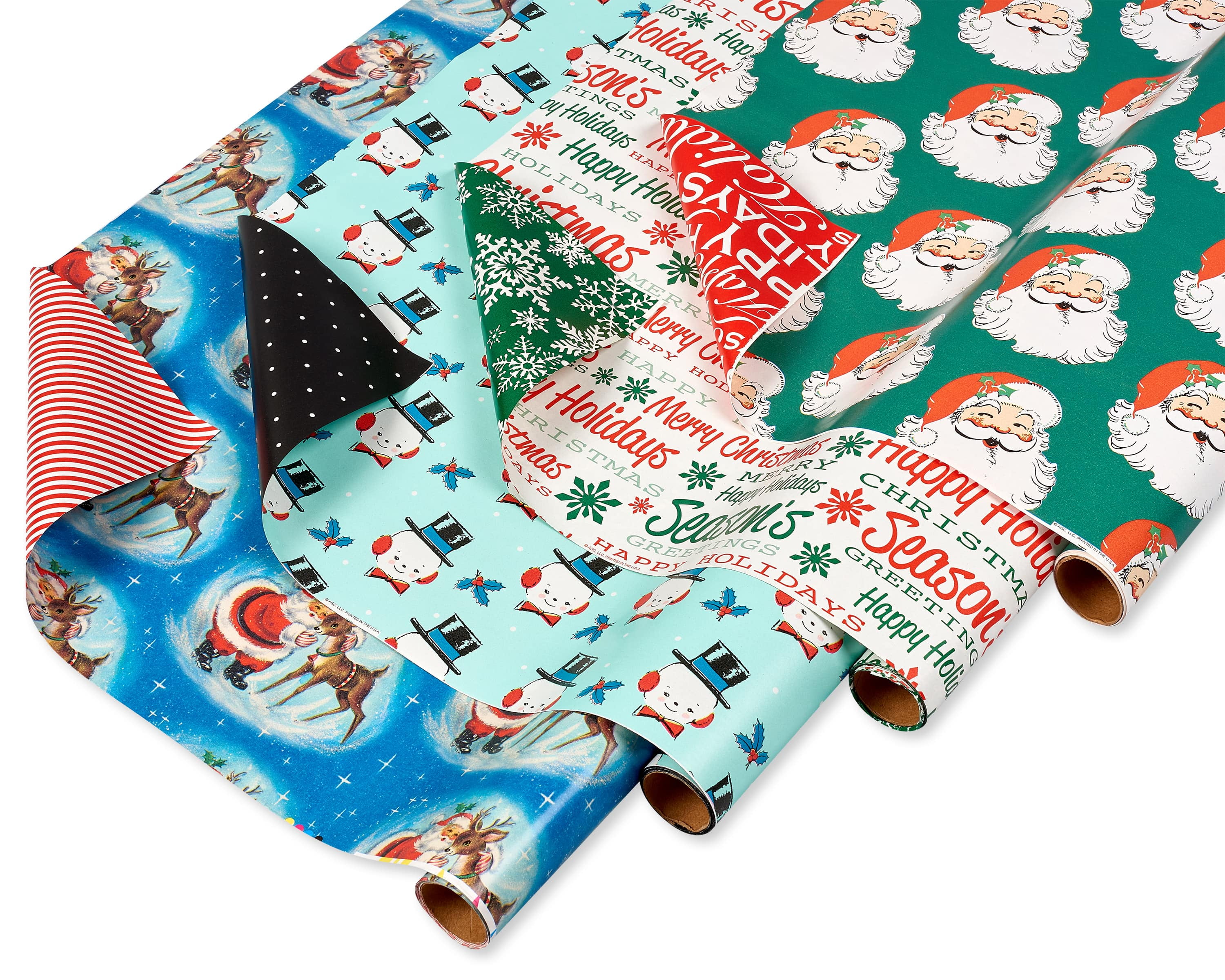 Christmas Foil Reversible Wrapping Paper, Black And Gold, Trees, Plaid,  Script And Reindeer, 4-Roll, 30”, 80 Total Sq. Ft.
