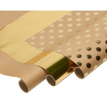 American Greetings Wrapping Paper for Weddings, Birthdays, Graduation and All Occasions, Kraft and Gold Polka Dots (3 Rolls, 75 sq. ft)