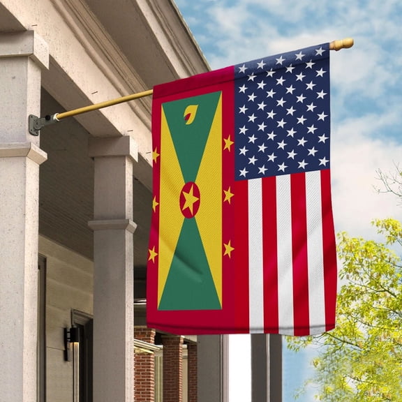 American Grenada Flag Grenadian Friendship U.S.A Memorial Day Patriotic For Garden Flag, Double-Sided Decorative Outdoor Flag, Patriotic Polyester Yard Flag 12 x 18 in