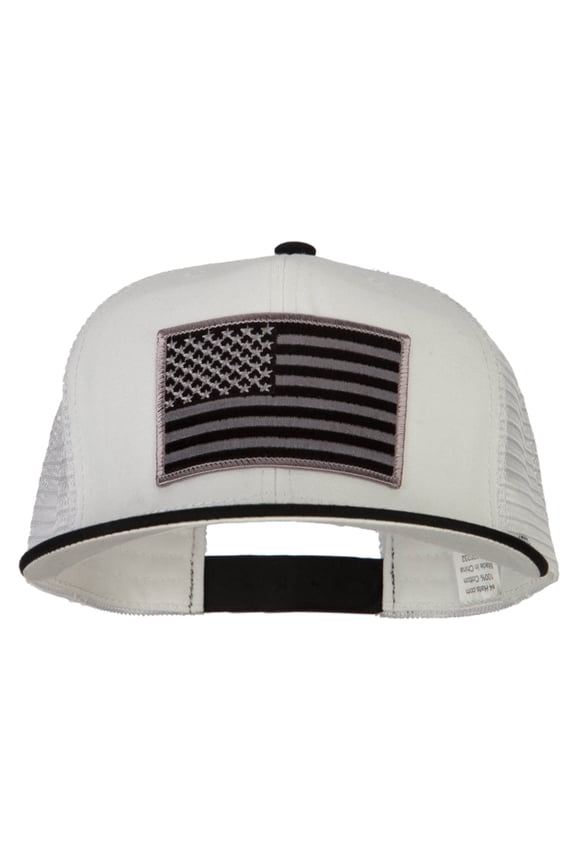 American Grey Flag Patched Big Size Flat Bill Trucker Cap - Black White XL-3XL