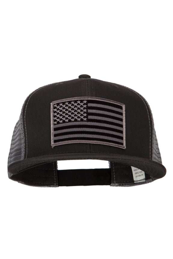 American Grey Flag Patched Big Size Flat Bill Trucker Cap - Charcoal Grey XL-3XL