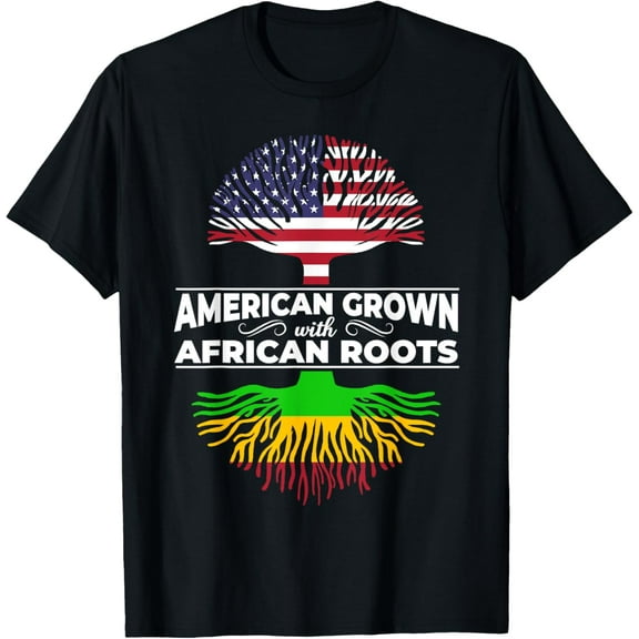 American Grown African Roots USA Flag Black History Month T-ShirtMen's and women's gift, black and white T-shirt, size: Extra large S-4XL