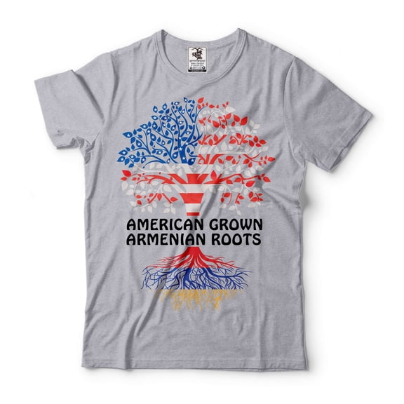 American Grown Armenian Roots Shirt Armenian American Shirt Armenian Shirts Mens Womens Armenia Tee (3X-Large Grey)