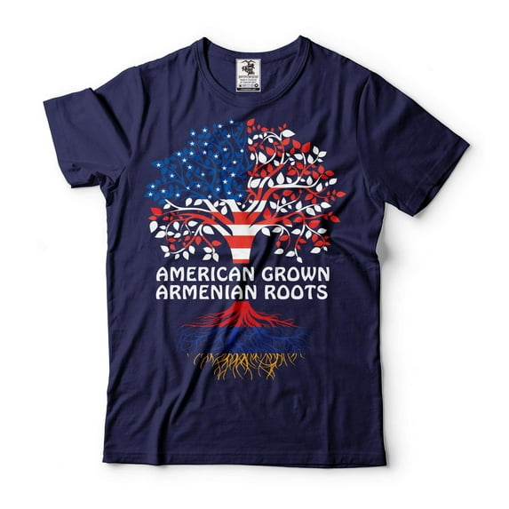 American Grown Armenian Roots Shirt Armenian American Shirt Armenian Shirts Mens Womens Armenia Tee (4X-Large Navy Blue)