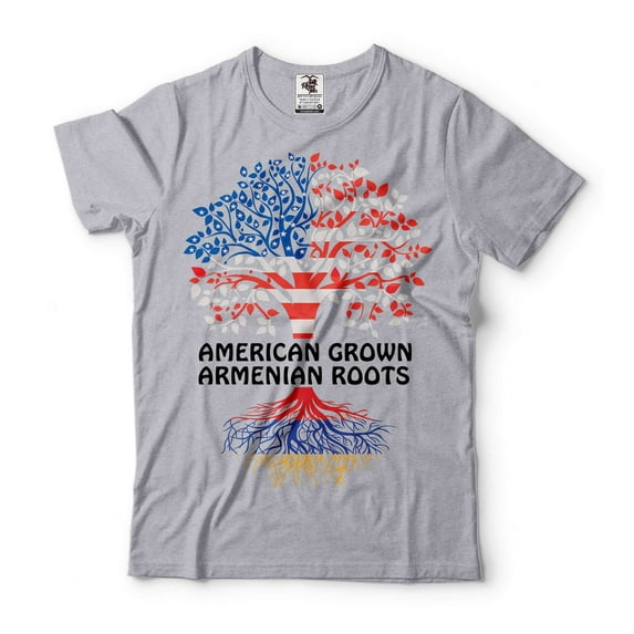 American Grown Armenian Roots Shirt Armenian American Shirt Armenian Shirts Mens Womens Armenia Tee (Medium Grey)