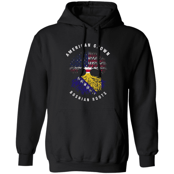 American Grown Bosnian Roots Bosnia And Herzegovina Flag Souvenir Friendship Proud Pullover Hoodie