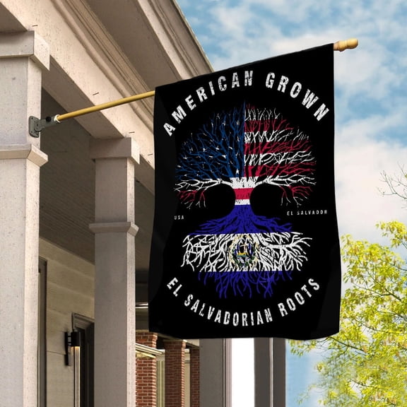 American Grown El Salvadorian Roots House Flag, Double-Sided Outdoor Yard Decor 29.5 x 39.5 Inch