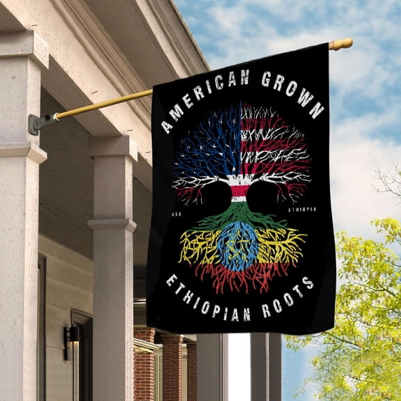 American Grown Ethiopian Roots Ethiopia House Flag, Double-Sided Outdoor Yard Decor 29.5 x 39.5 Inch