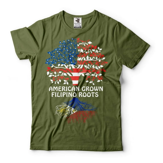 American Grown Filipino Roots Shirt Filipino Gifts Filipino Shirts Philippines USA Shirts (Small Military Green)