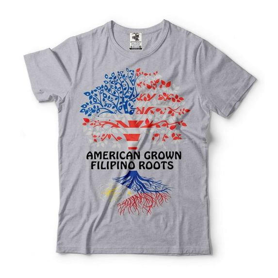 American Grown Filipino Roots Shirt Filipino Gifts Filipino Shirts Philippines USA Shirts (X-Large Grey)