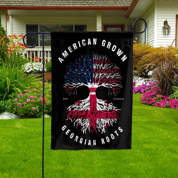 American Grown Georgian Roots Georgia Flag Souvenir friendship Proud Garden Flag, Double-Sided Decorative Outdoor Flag, Patriotic Polyester Yard Flag 12 x 18 in