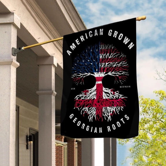 American Grown Georgian Roots Georgia Flag Souvenir friendship Proud House Flag, Double-Sided Decorative Outdoor Flag, Patriotic Polyester Yard Flag 29.5 x 39.5 in
