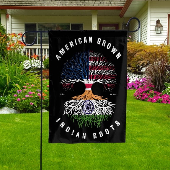 American Grown Indian Roots India Flag Souvenir friendship Proud Garden Flag, Double-Sided Decorative Outdoor Flag, Patriotic Polyester Yard Flag 12 x 18 in